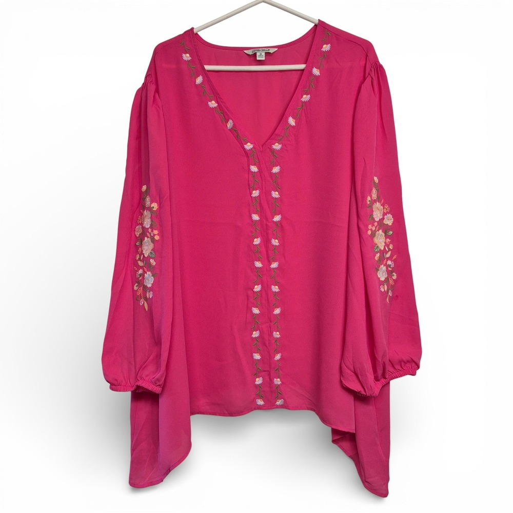 The Pioneer Woman Size 3X Embroidered V Neck‎ Tunic Top Bright Pink Momcore